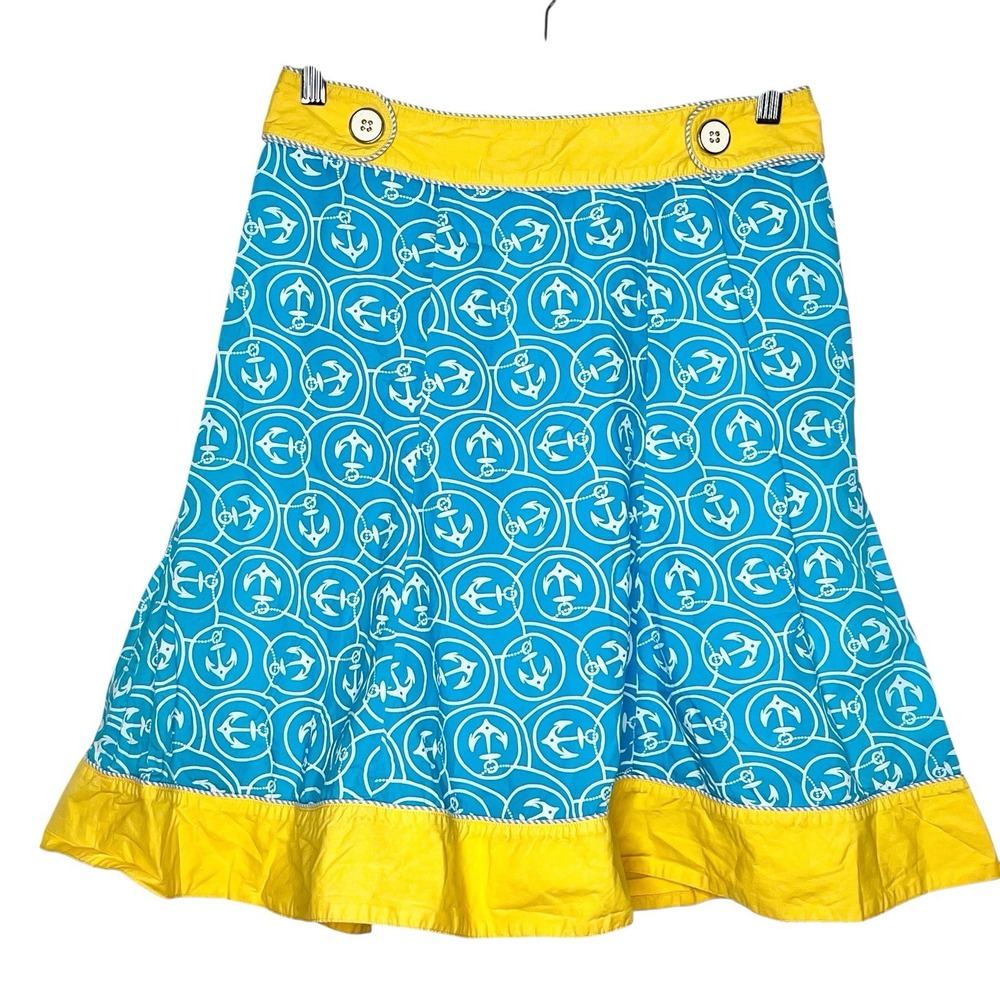 LL Bean Nautical Print Skirt Womens 8 Anchor Preppy Cruise Resort Beach Vacation